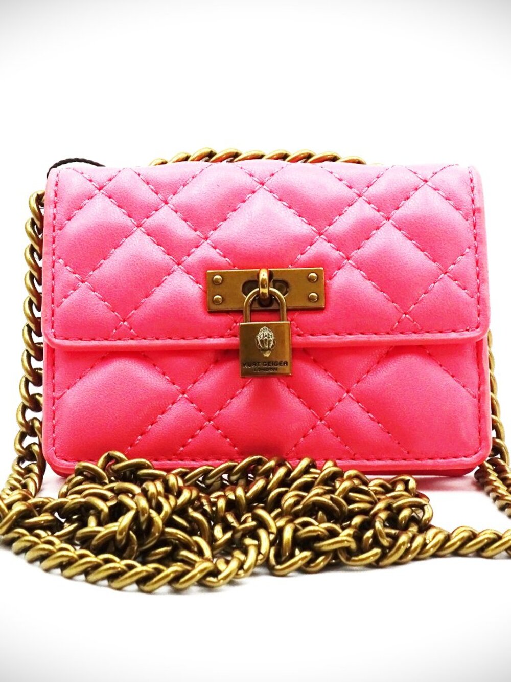 KURT GEIGER Micro Brixton Pink Comb Color Quilted Crossbody Bag - Picture 2 of 6